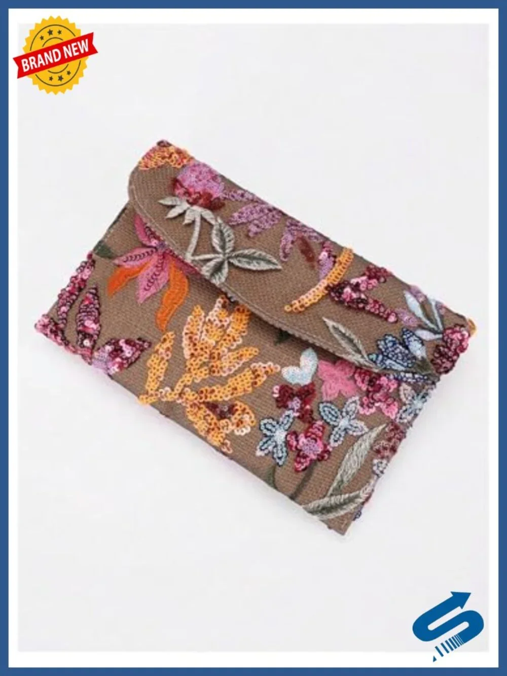 Embroidered Floral Sequin Clutch Purse with Chain Evening Bag for Wedding Guest